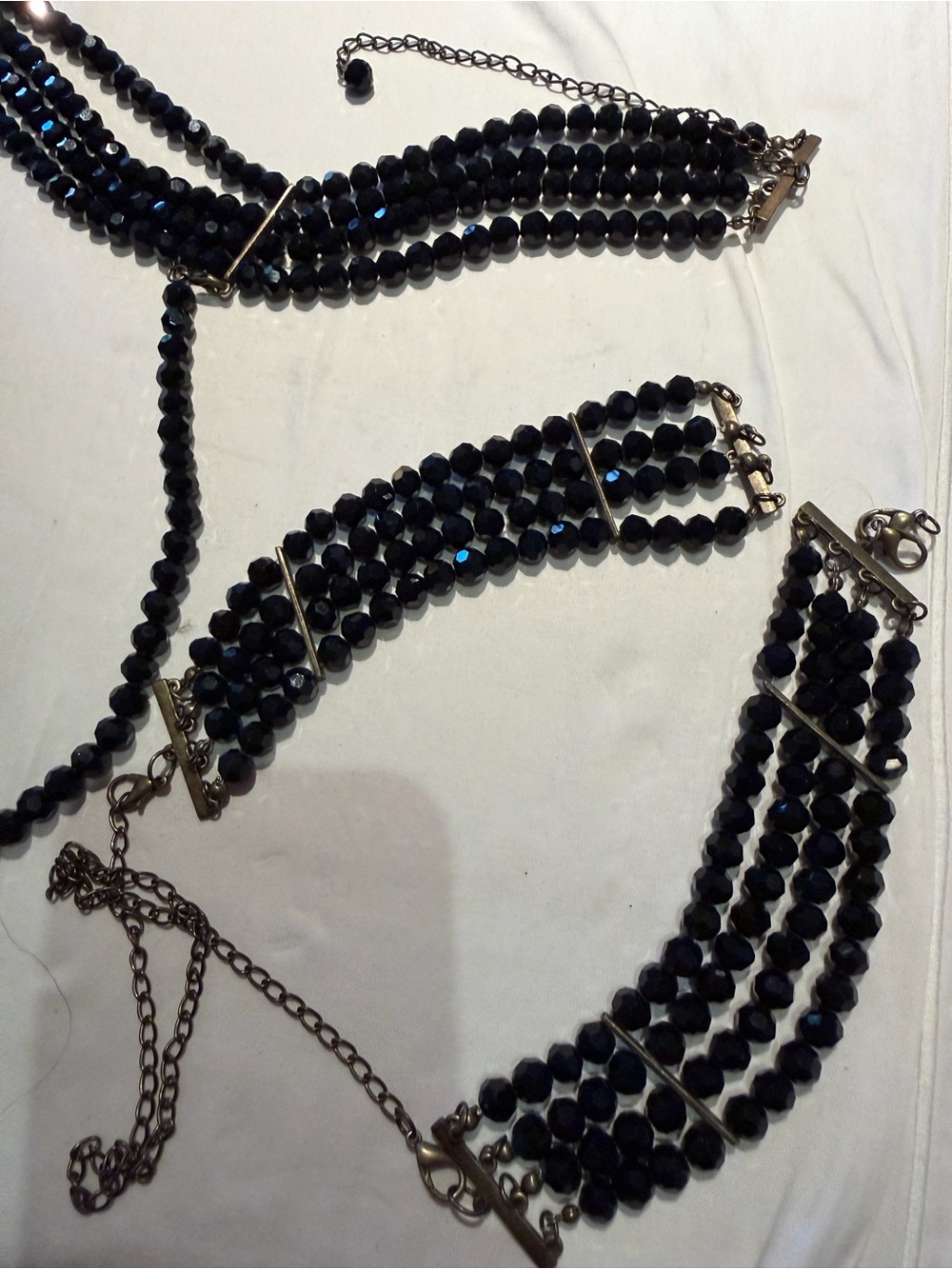 Pearl thong +-Strand Black Faceted Bead Necklace - Classic Evening Style